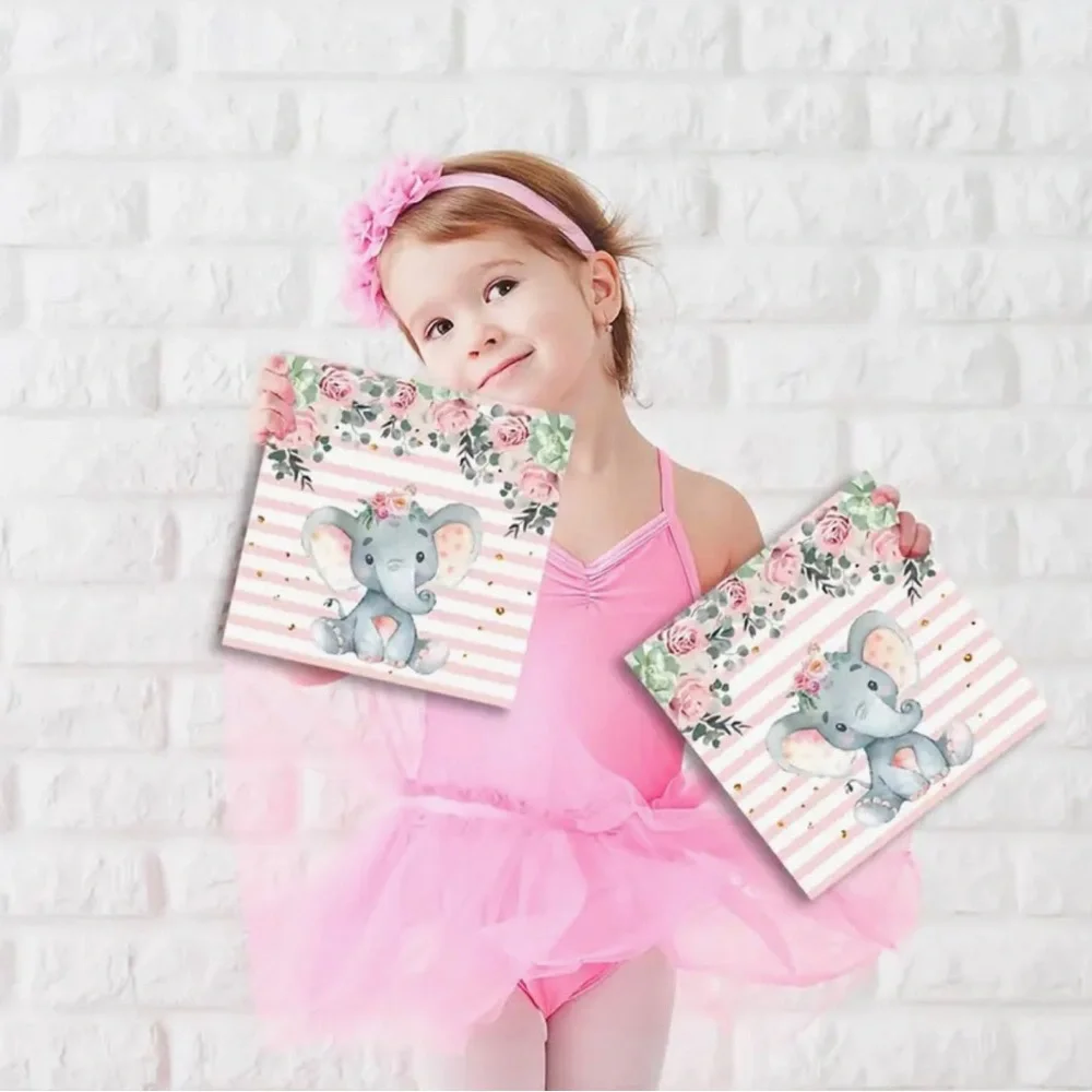 Pink Floral Baby Elephant Party Luncheon Napkins, 20 ct
